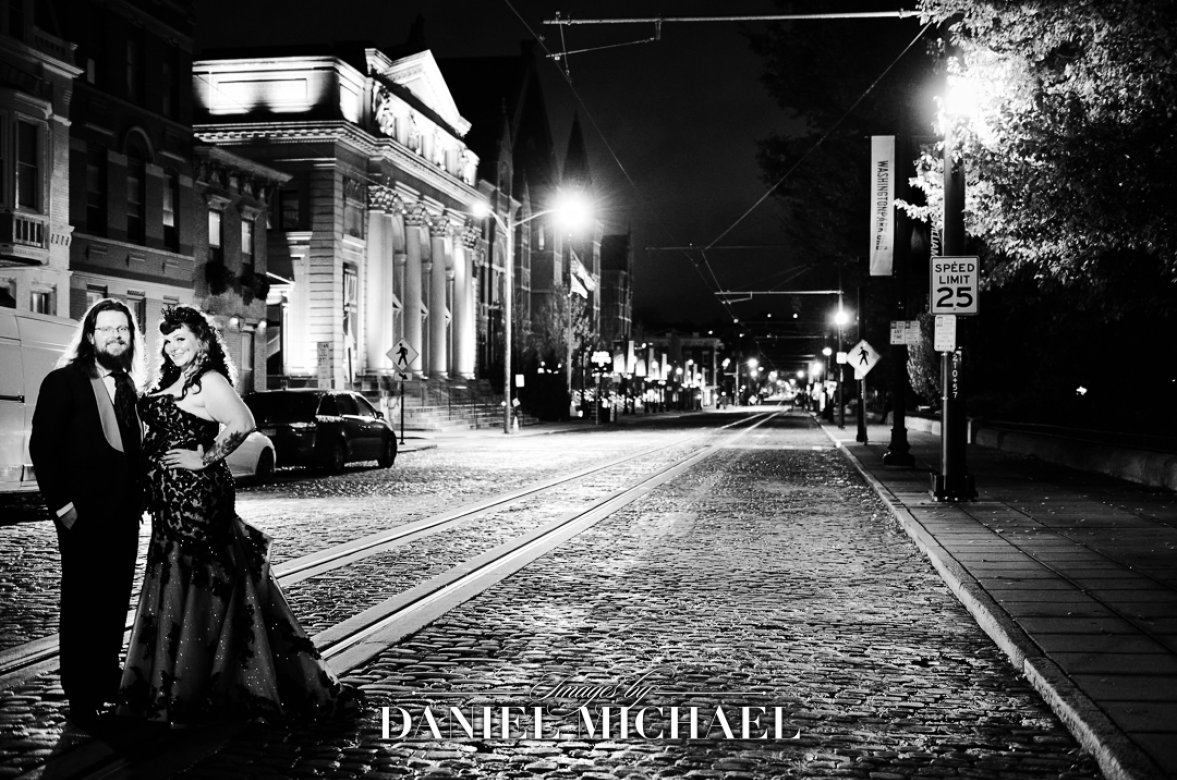 Dramatic OTR Cincinnati Black and White Wedding Portrait